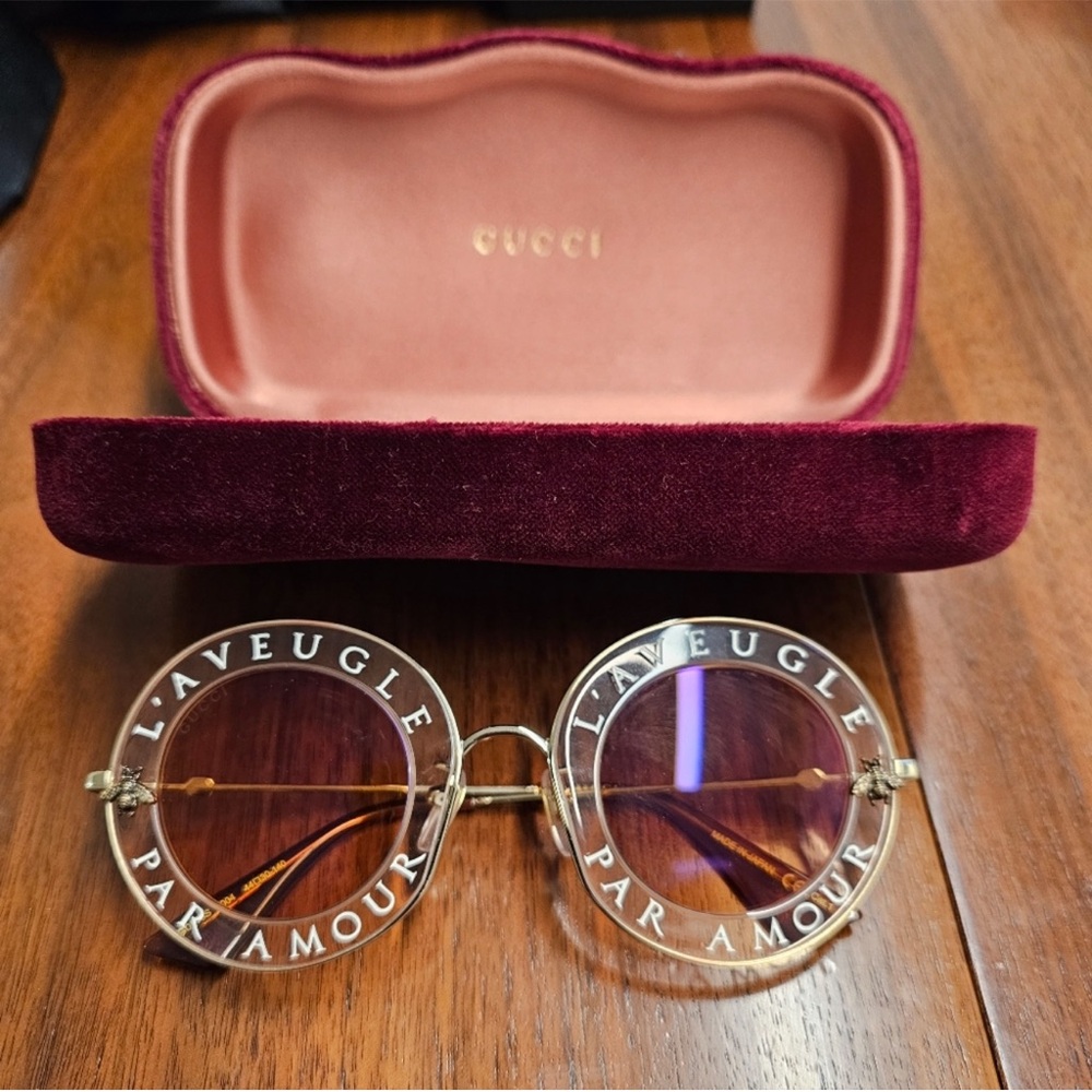 Gucci L'Aveugle Par Amour Round Frame Sunglasses GG0113S